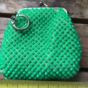 Vintage fun Green Beaded Coin Purse